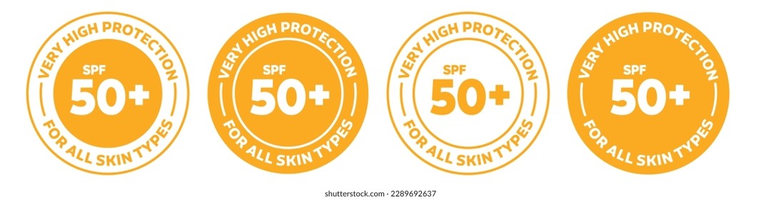 Spf 50+ icon set. spf isolated logo collection in orange color.