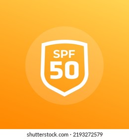Icono SPF 50 con protector, vector de protección UV