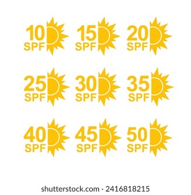 SPF 50 icon. Sun protection for skin. UVA UVB sunscreen protection. SPF icon for or skin cosmetics packaging. Vector