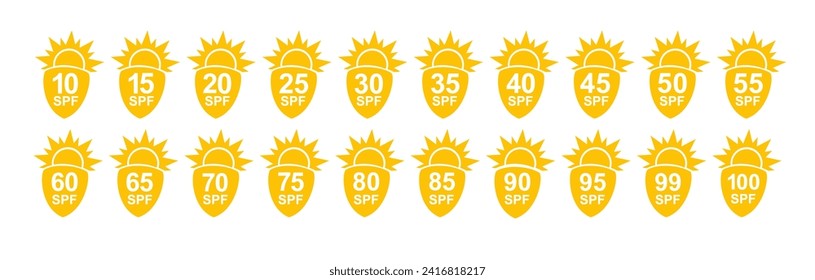 SPF 50 icon. Sun protection for skin. UVA UVB sunscreen protection. SPF icon for or skin cosmetics packaging. Vector