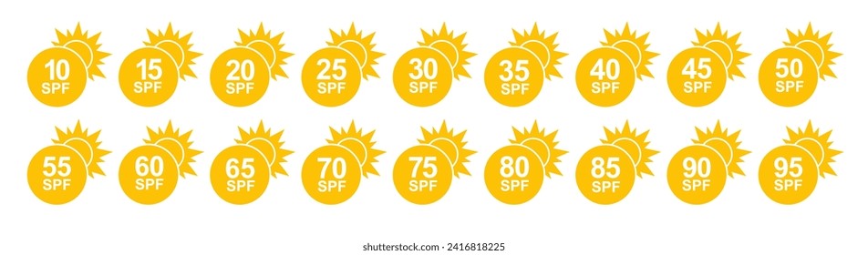 SPF 50 icon. Sun protection for skin. UVA UVB sunscreen protection. SPF icon for or skin cosmetics packaging. Vector