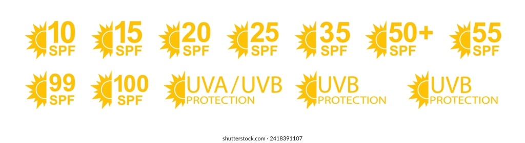 SPF 50 icon. Sun protection for skin. UVA UVB sunscreen protection. SPF icon for or skin cosmetics packaging. Vector