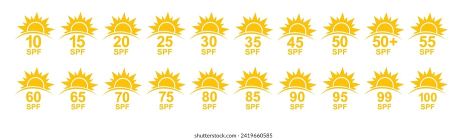 SPF 50 icon. Sun protection for skin. UVA UVB sunscreen protection. SPF icon for or skin cosmetics packaging. Vector