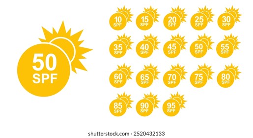 SPF 50 icon. Sun protection for skin. UVA UVB sunscreen protection. SPF icon for or skin cosmetics packaging. Vector