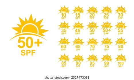 SPF 50 icon. Sun protection for skin. UVA UVB sunscreen protection. SPF icon for or skin cosmetics packaging. Vector