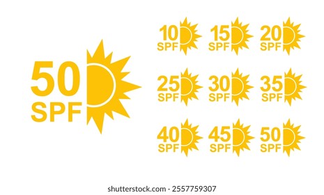 SPF 50 icon. Sun protection for skin. UVA UVB sunscreen protection. SPF icon for or skin cosmetics packaging. Vector