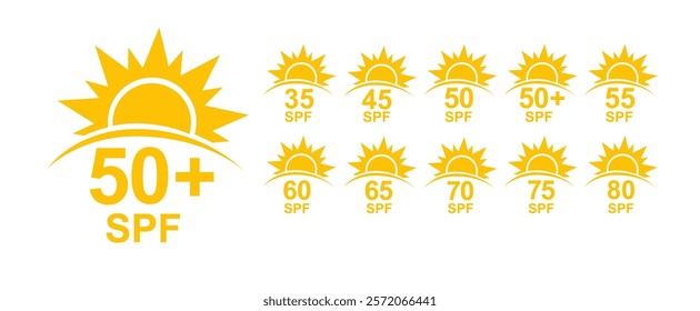 SPF 50 icon. Sun protection for skin. UVA UVB sunscreen protection. SPF icon for or skin cosmetics packaging. Vector