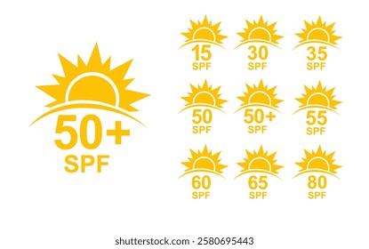 SPF 50 icon. Sun protection for skin. UVA UVB sunscreen protection. SPF icon for or skin cosmetics packaging. Vector