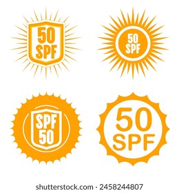 SPF 50 icon. UV protection. UVA UVB protection. SPF icon for sunscreen or skin cosmetics packaging. Vector Illustration.