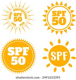 SPF 50 icon. UV protection. UVA UVB protection. Vector Illustration.