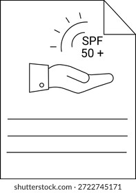 SPF 50 auf einem Flyer mit Hand und Sonne