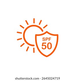 SPF 50 Protection | Sun Protection Factor Levels in Icon Set | Sunscreen Label Icons for Skincare Packaging.
