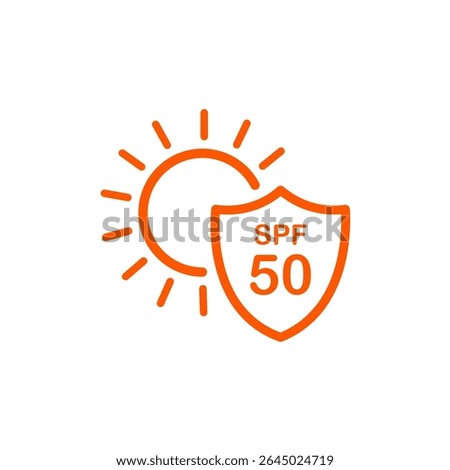 SPF 50 Protection | Sun Protection Factor Levels in Icon Set | Sunscreen Label Icons for Skincare Packaging.