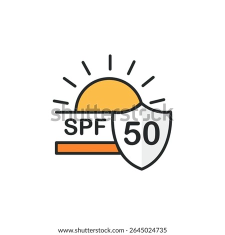 SPF 50 Protection | Sun Protection Factor Levels in Icon Set | Sunscreen Label Icons for Skincare Packaging.