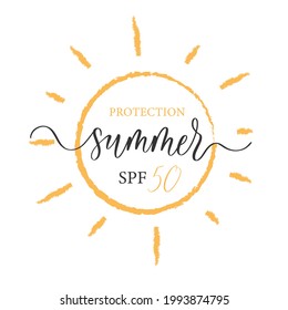 SPF 50 Protection Sun Protection Summer Icon Design. UV Symbol. SPF Sun Sign. Ultra Violet Rays Radiation