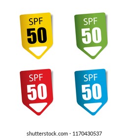 Spf 50 Realistic,Sticker and Tag set-vector illustration