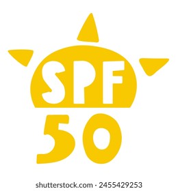 SPF 50. Simple vector hand drawn badge. Sun protection. Illustration.