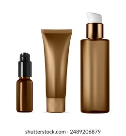 Spf 50 sunscreen cream package set. Vector bottle design. Serum dropper jar sample. Beauty cosmetics product mockup, shampoo or lotion bottle design. Cosmetic creme tube