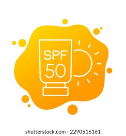 icono de la línea de protección solar spf 50, vector