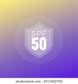 SPF 50, UV e ícone de proteção solar com escudo, design transparente