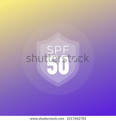 SPF 50, UV and sun protection icon with shield, transparent design