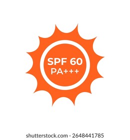 SPF 60 PA ícone de vetor plano isolado no fundo branco