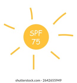 SPF 75 sign isolated transparent background. SPF factor label template design. Vector illustration of sun with SPF tag. EPS 10