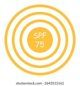 FPS 75 signo aislado fondo transparente. Diseño de Plantilla de etiquetas de factor SPF. Ilustración vectorial de sol con etiqueta SPF. EPS 10