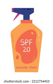 SPF cream icon. Spray for application on skin and protection from direct sunlight. Poster or banner for website. Natural and organic remedy, cosmetic procedure. Cartoon flat vector illustration