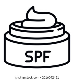 Spf cream jar icon. Outline spf cream jar vector icon for web design isolated on white background