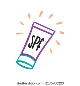 SPF cream in a tube. Icon, illustration or image in vector outline cartoon cute style.