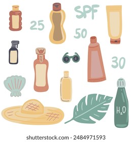 Spf creams set summer protection sun flat design