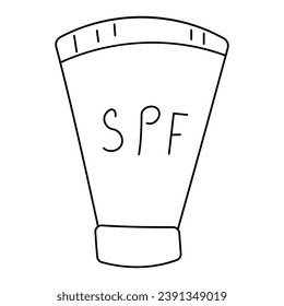 spf fifty summer sun protection cream lotion icon element line doodle coloring vector illustration