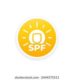 SPF icon, sun block, UV protection vector label