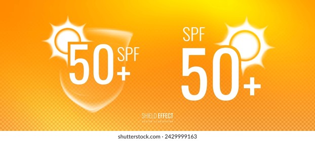 SPF icon for sun protection cosmetics. Vector illustration of sticker for sunscreen and sunblock - element for design