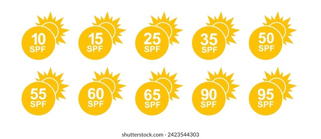 SPF icon. Sun protection for skin. UVA UVB sunscreen protection. SPF icon for or skin cosmetics packaging. Vector