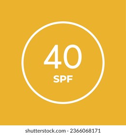 SPF line icon vector on orange background. 40 Sun protection symbols for sunblock or sunscreen products. For cosmetic packaging