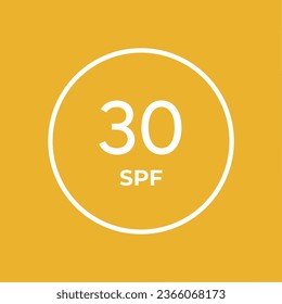 SPF line icon vector on orange background. 30 Sun protection symbols for sunblock or sunscreen products. For cosmetic packaging