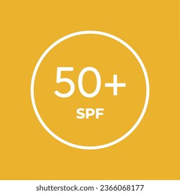 SPF line icon vector on orange background. +50 Sun protection symbols for sunblock or sunscreen products. For cosmetic packaging