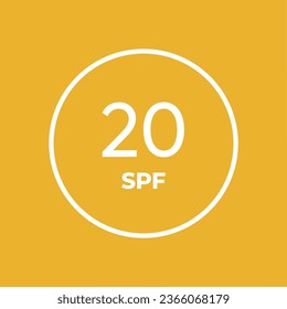 SPF line icon vector on orange background. 20 Sun protection symbols for sunblock or sunscreen products. For cosmetic packaging