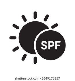 SPF protection icon for sun protection factor in sunscreen a symbol for skin care and uv defense rating in a cosmetic sunblock product vector solid glyph icon