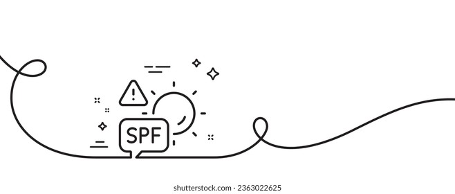 Spf protection line icon. Continuous one line with curl. Sun protect sign. Sunscreen effect symbol. Spf protection single outline ribbon. Loop curve pattern. Vector