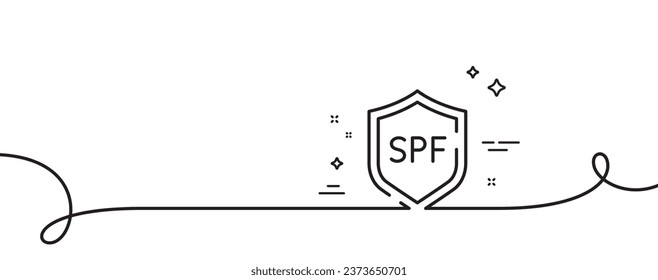 Spf protection line icon. Continuous one line with curl. Sun protect sign. Sunscreen effect symbol. Spf protection single outline ribbon. Loop curve pattern. Vector