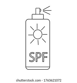 SPF spray for sun protection on beach or seaside on summer. Sunscreen aerosol tube icon. Vector illustration