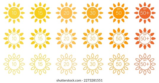 Spf Sun Protection Factor Icons. Vector Illustration

