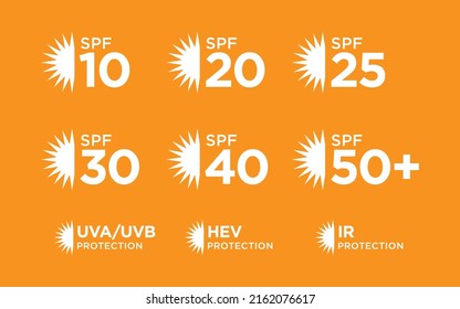 Conjunto de iconos del vector del factor de protección de Sun Spf