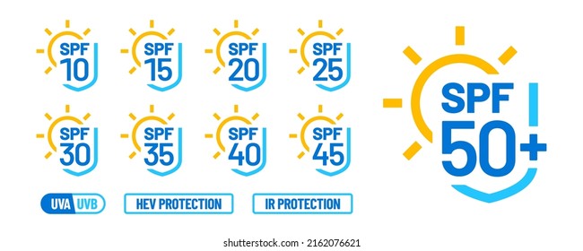 Spf Sun Protection Factor vector icon set - Shutterstock ID 2162076621