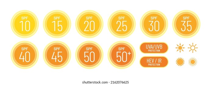 Spf Sun Protection Factor vector icon set