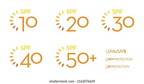 Spf Sun Protection Factor vector icon set