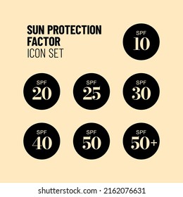 Spf Sun Protection Factor vector icon set